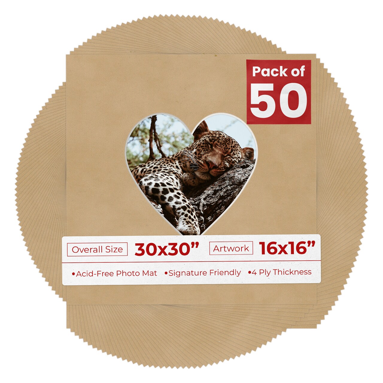 Beige Suede Mat Board for 30x30 Frames - Heart Opening for 16x16 Photos